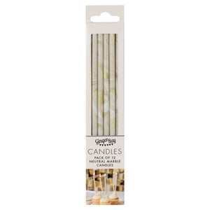 Nude and Champagne Gold Tall Marble Candles 12pk