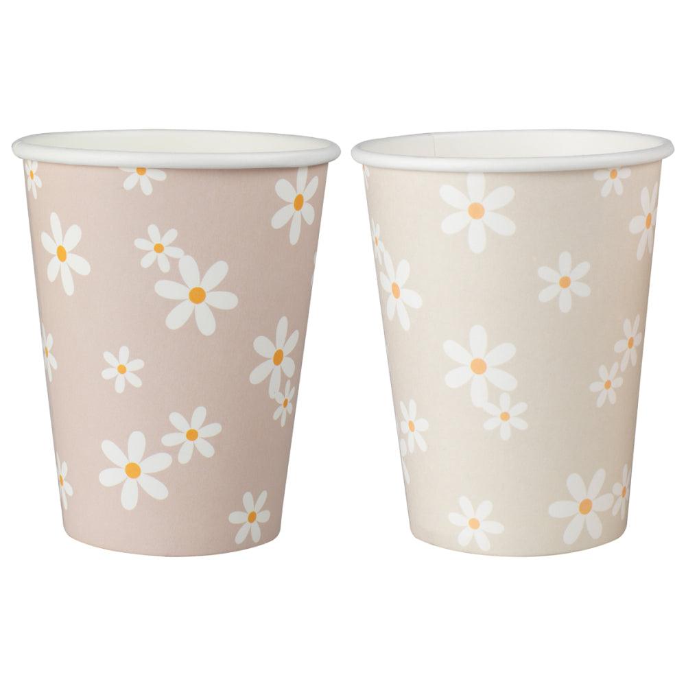 Daisy Patterned Taupe & Pink Paper Cups - Party Affair