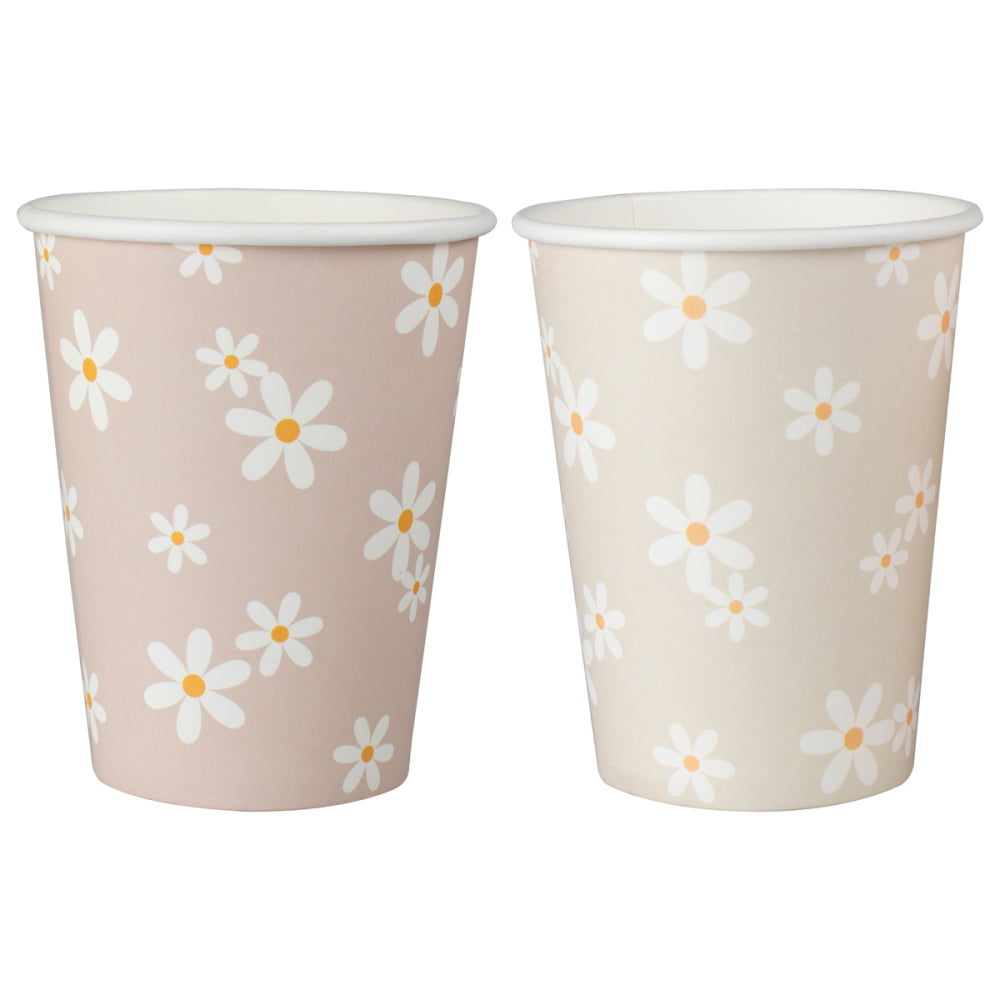Daisy Patterned Taupe & Pink Paper Cups