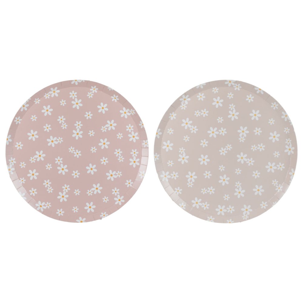 Daisy Patterned Taupe & Pink Paper Plates