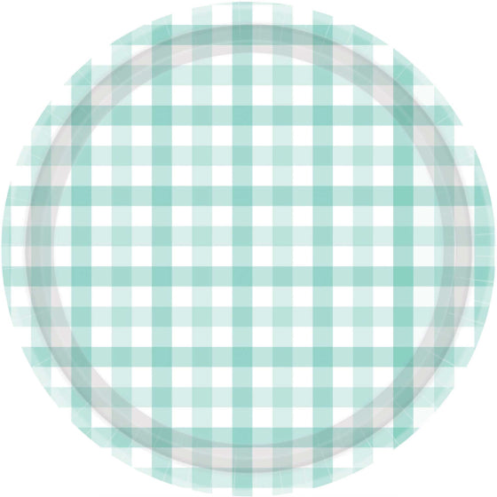 Pastel Mint Gingham Dinner Plates - Party Affair
