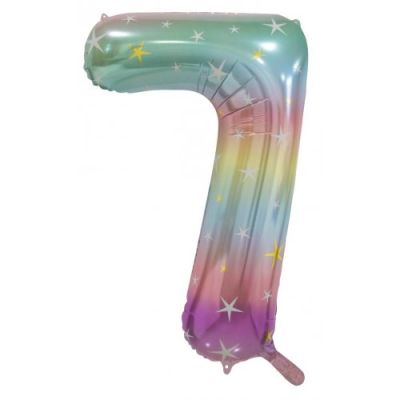 Pastel Rainbow Sparkle Number 7 86cm Foil Balloon