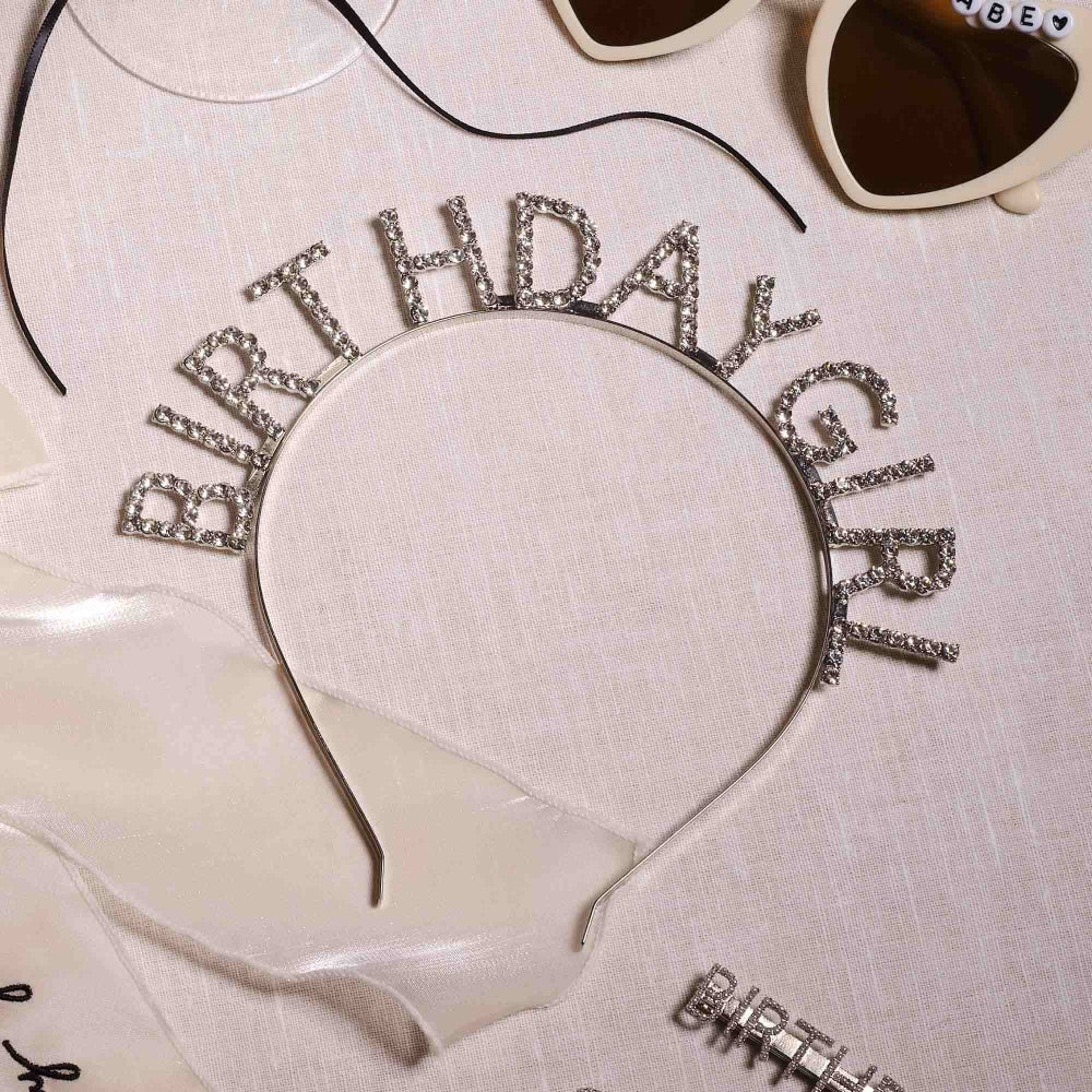Silver Metal Rhinestone Birthday Girl Headband