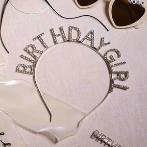 Silver Metal Rhinestone Birthday Girl Headband