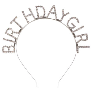 Silver Metal Rhinestone Birthday Girl Headband