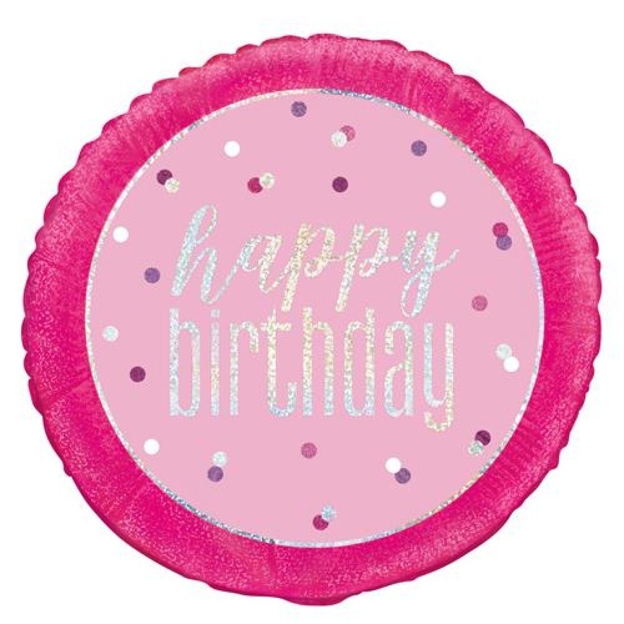 Prismatic Happy Birthday Pink & Silver Foil Balloon - Party Affair