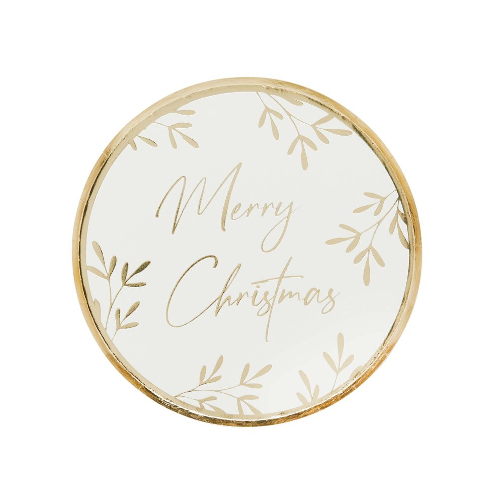 Festive Folklore White and Gold Christmas 23cm Paper Plates 8 Pack