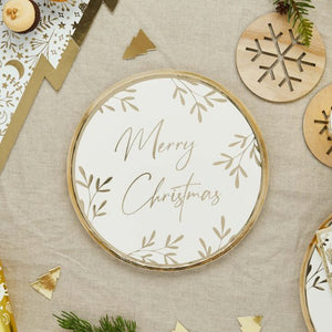 Festive Folklore White and Gold Christmas 23cm Paper Plates 8 Pack