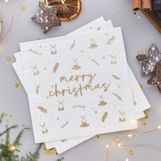 Core Christmas Gold 'Merry Christmas' Lunch Napkins