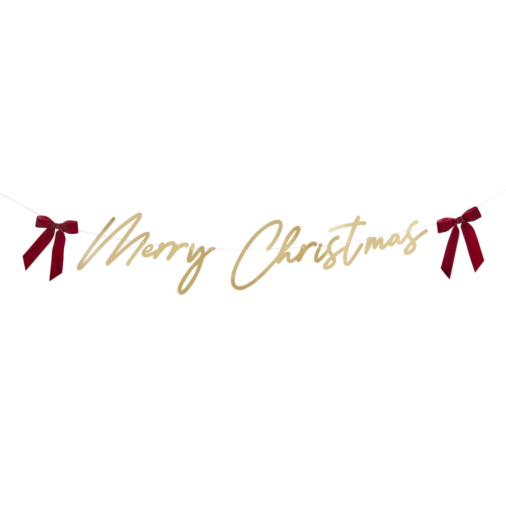 Gold 'Merry Christmas' Banner With Velvet Bows