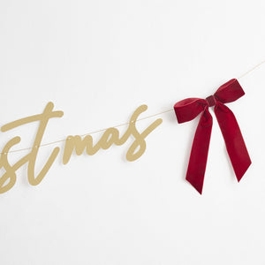 Gold 'Merry Christmas' Banner With Velvet Bows