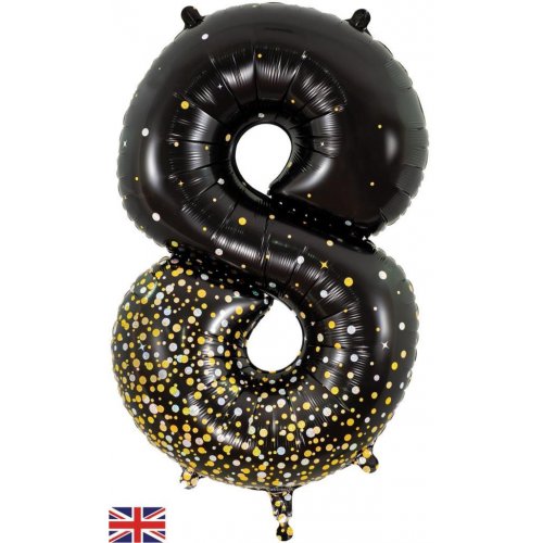 Sparkling Fizz Black Gold Number 8 86cm Foil Balloon - Party Affair