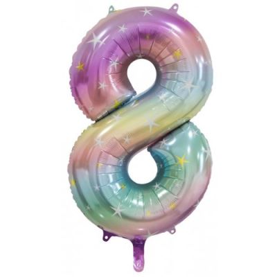 Pastel Rainbow Sparkle Number 8 86cm Foil Balloon