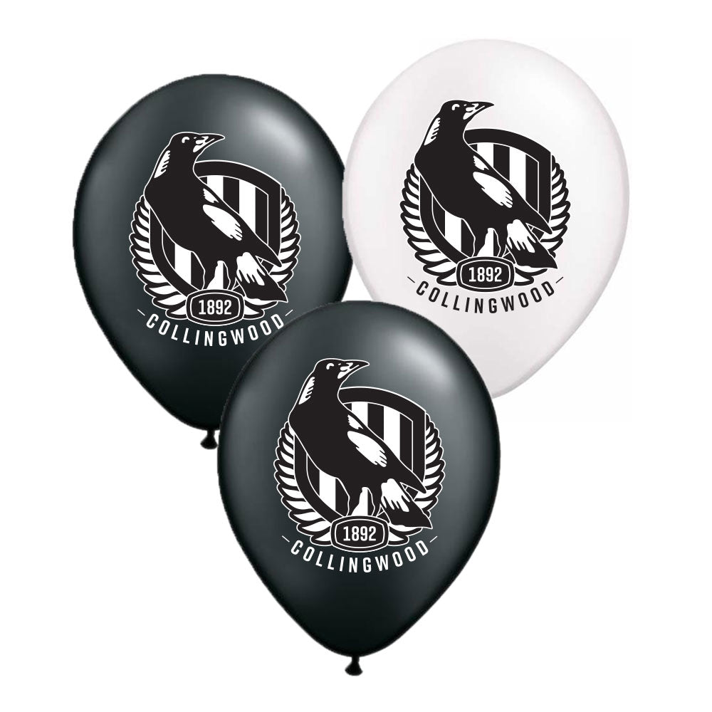 Collingwood AFL Logo Printed Latex Balloon - Pack 25 Flat