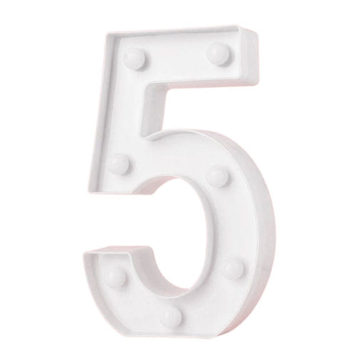 LED Light Up Number 5 White 22cm - Party Affair