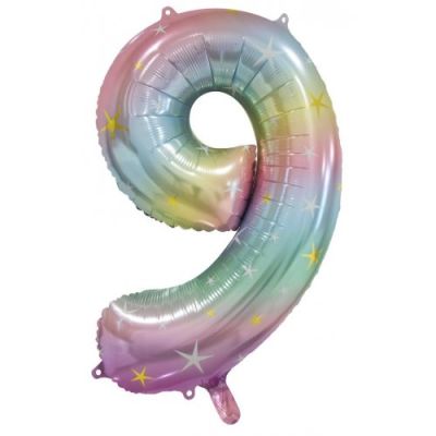 Pastel Rainbow Sparkle Number 9 86cm Foil Balloon