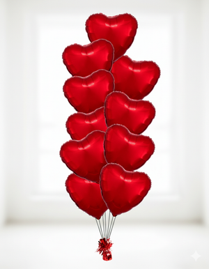 10 Red Hearts Foil Balloon Bouquet - Valentine’s Day