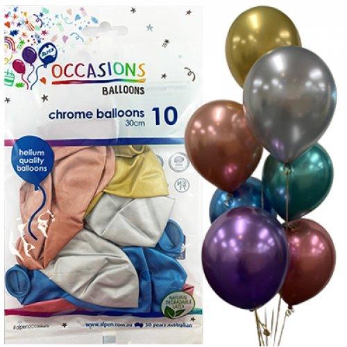 Chrome Assorted Latex Balloons - Pack 10 Flat - Party Affair