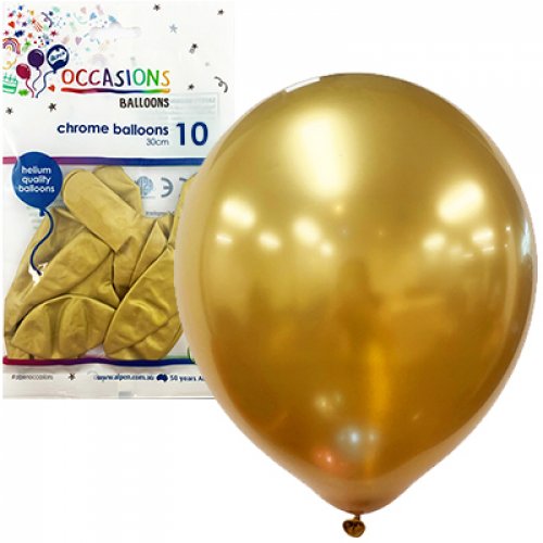 Chrome Gold Latex Balloons - Pack 10 Flat 