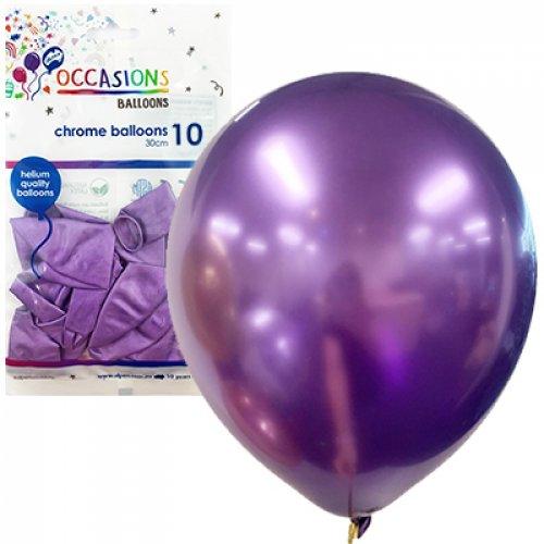 Chrome Purple Latex Balloons - Pack 10 Flat - Party Affair