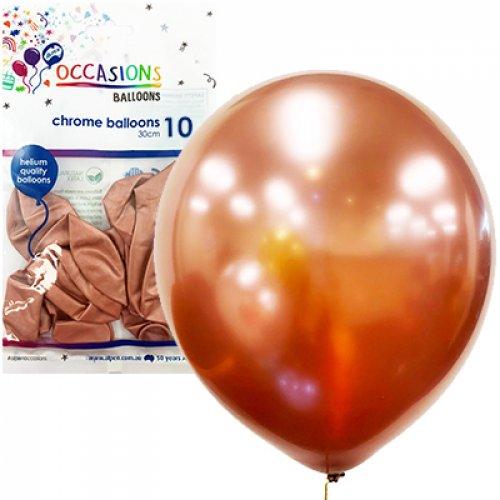 Chrome Rose Gold Latex Balloons - Pack 10 Flat - Party Affair