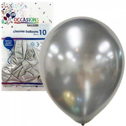 Chrome Silver Latex Balloons - Pack 10 Flat - Party Affair
