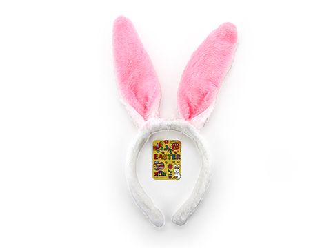 Plush White & Pink Easter Bunny Ears Headband - Party Affair