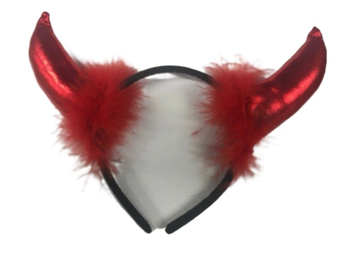 Red Satin Devil Horns With Fluff