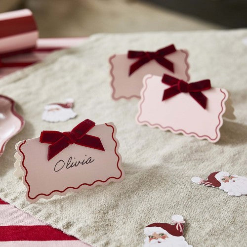 Santa Baby Velvet Bow Place Cards