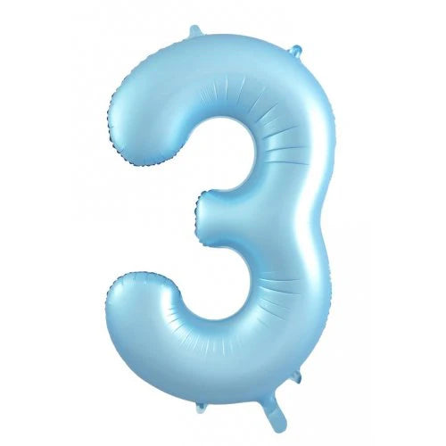 Pastel Matte Blue Number 3 Three Large Foil Balloon