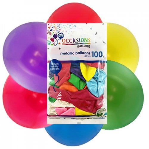 Metallic Assorted Latex Balloons - Pack 100 Flat - Party Affair