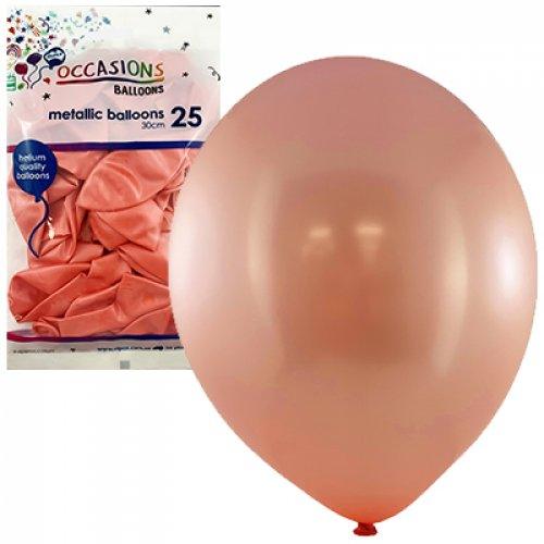 Metallic Rose Gold Latex Balloons - Pack 25 Flat - Party Affair
