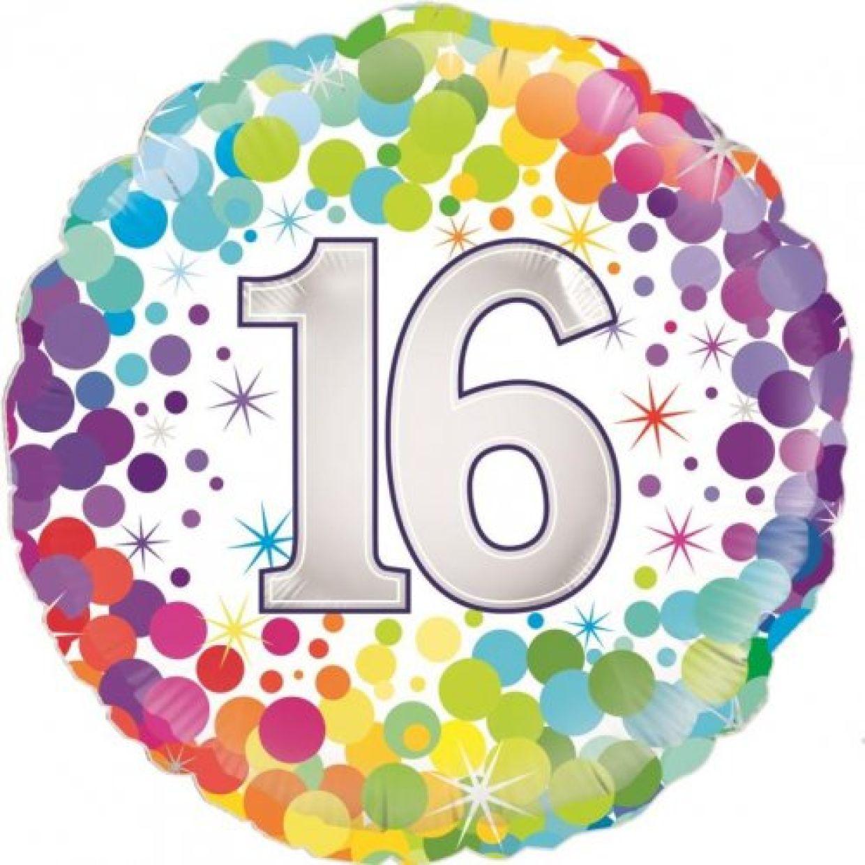 Number 16 Colorful Confetti Foil Balloon - Party Affair