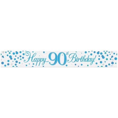 Blue Sparkling Fizz 90th Birthday Holographic Banner