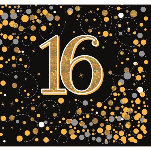 Sparkling Black Gold 16th Birthday Lunch Serviettes - Party Affair