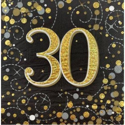 Sparkling Black Gold 30th Birthday Lunch Serviettes