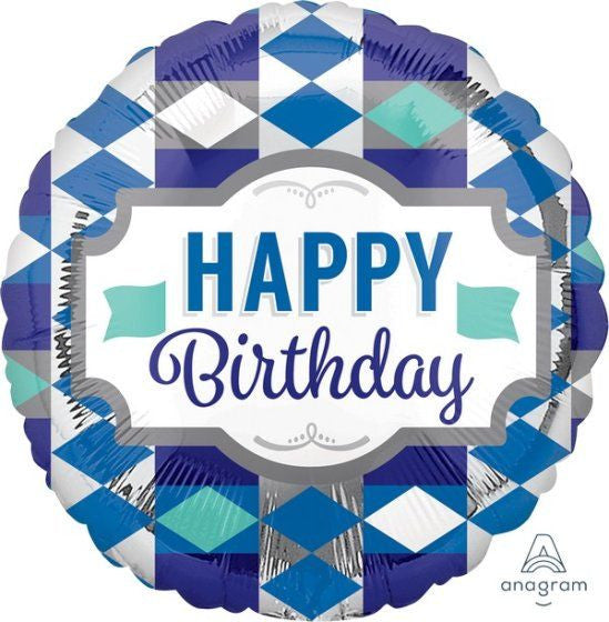 Foil balloon with happy birthday tie pattern by Unique, featuring colorful birthday-themed designs on shiny metallic foil.