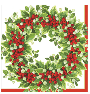 Holly & Berry Wreath Christmas Lunch Napkins - Party Affair