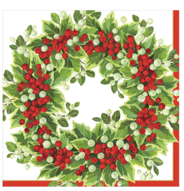 Holly & Berry Wreath Christmas Lunch Napkins