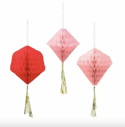Red & Pink Paper Honeycomb Shapes With Tassel - Party Affair