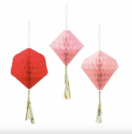 Red & Pink Paper Honeycomb Shapes With Tassel