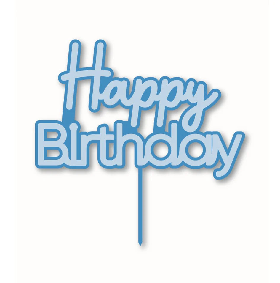 Acrylic Cake Topper Blue Happy Birthday