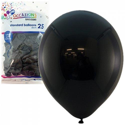 Standard Black Latex Balloons - Pack 25 Flat - Party Affair