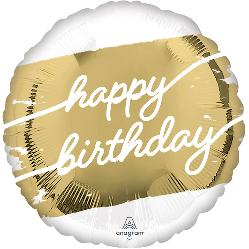 Anagram 17-inch golden birthday foil balloon with shiny metallic finish, designed for celebration and milestone birthdays