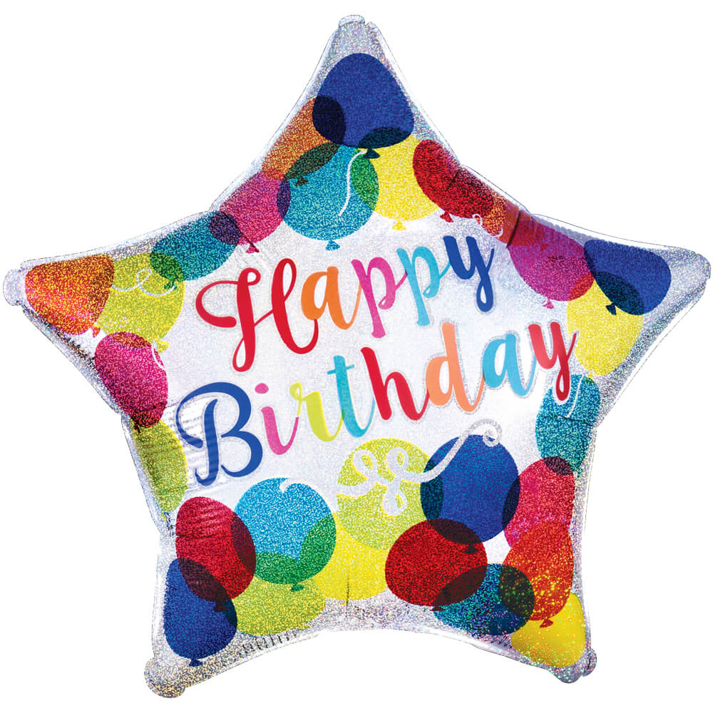 Anagram 19-inch Happy Birthday Sparkle Star Foil Balloon with colorful birthday design and shiny metallic finish.