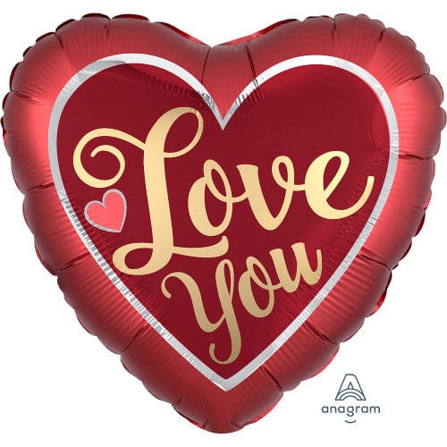 Satin Sangria and gold Love You jumbo foil balloon by Qualatex, featuring a heart shape and festive design.