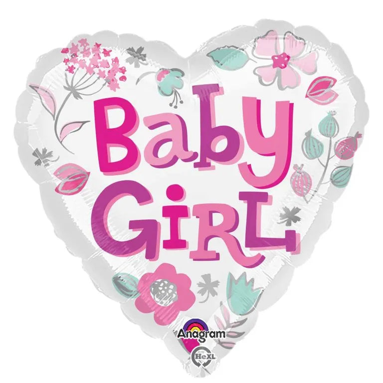 Baby Girl Heart Floral Foil Balloon - Party Affair