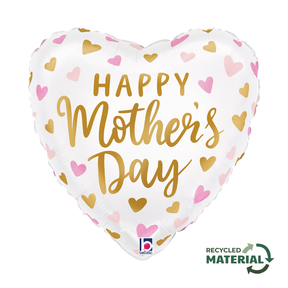 Satin Mother's Day Hearts foil balloon by Grabo, featuring pink and red hearts on shiny foil for celebration.