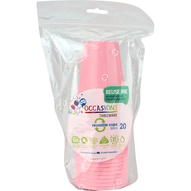 Light Pink Plastic Reusable Cups 285ml (Pack of 20)
