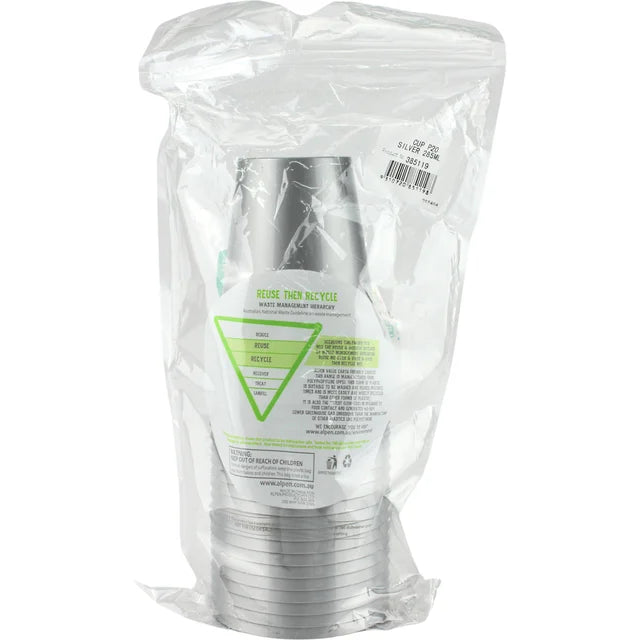 Silver Plastic Reusable Cups 285ml (Pack of 20)